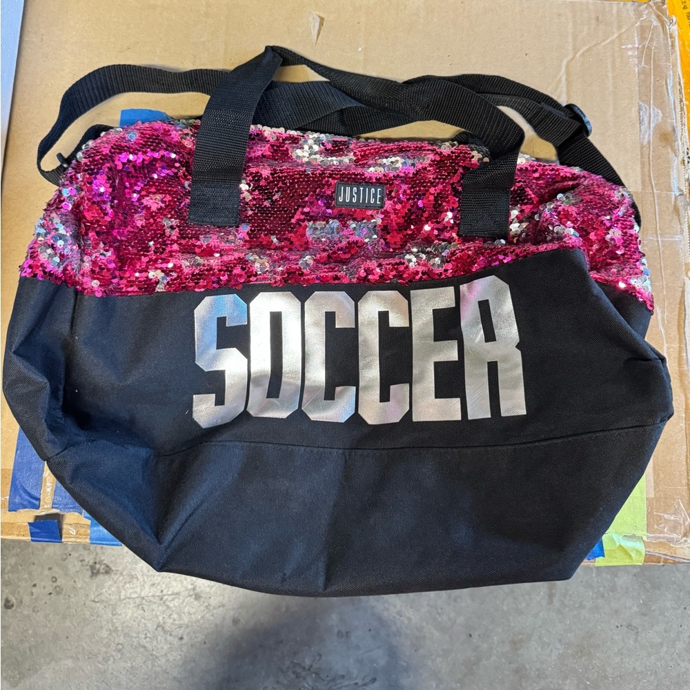 Justice Sequin Pink and Black Soccer Travel Bag